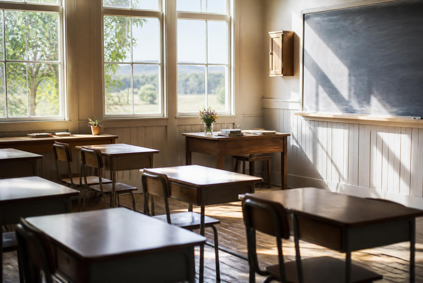 Sunlit classroom in a small rural school